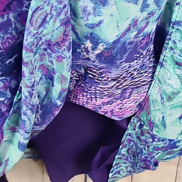 Chico's Blue Watercolor Sleeveless Halter Chiffon Dress Colorful Knee Length - Picture 11 of 11